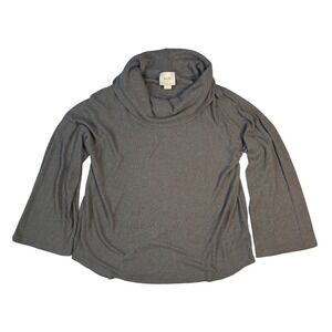 Maeve by Anthropologie Gray Ribbed Cowl Neck Top Size L Flare Sleeve Knit USA